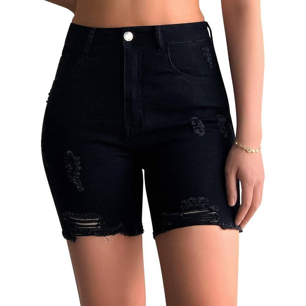 Womenâs Denim Shorts Ripped High Waist Stretch Distressed Raw Hem Casual